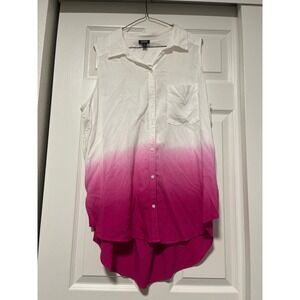 ANA A NEW APPROACH Sleeveless Ombre Dip Dye Button Up Shirt Top Womens XL